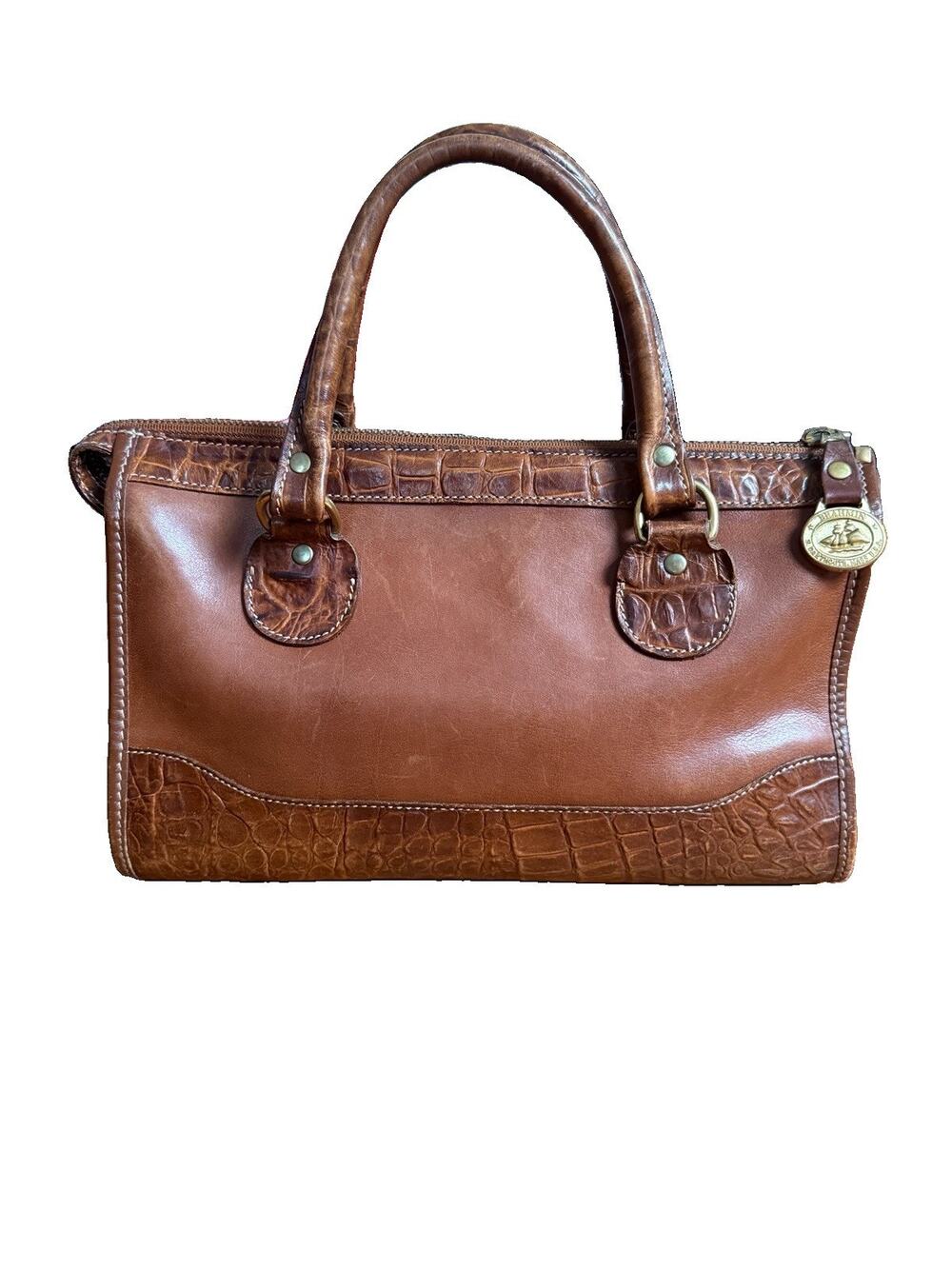 Vintage Brahmin Tuscan Brown Leather Croc Embossed Satchel Handbag